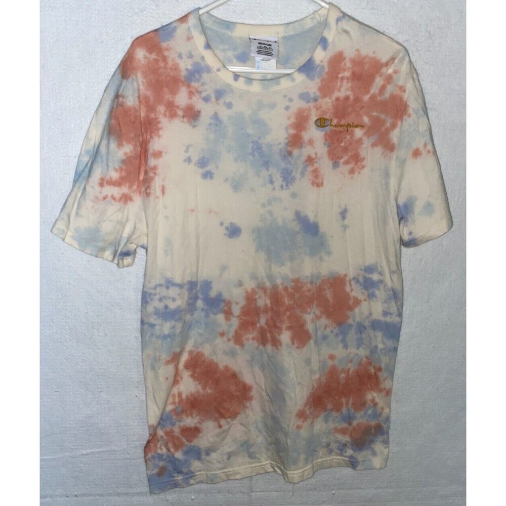 Champion T-Shirt Men's M Short Sleeve Embroidered Tie Dye Orange Blue White